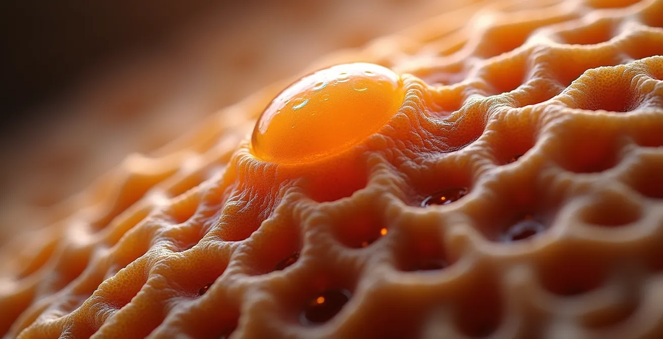 Ilustración macro de tejido adiposo marrón activado con mitocondrias visibles