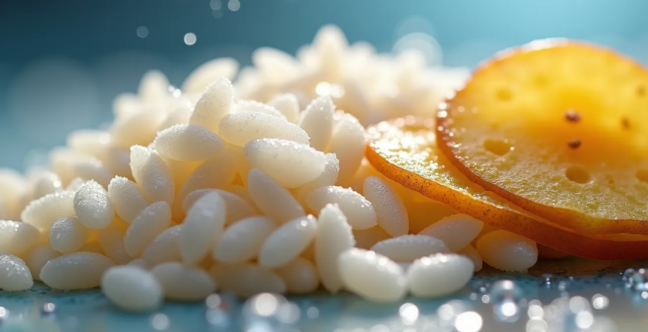 Arroz y patatas cocidos y enfriados mostrando el proceso de formación de almidón resistente