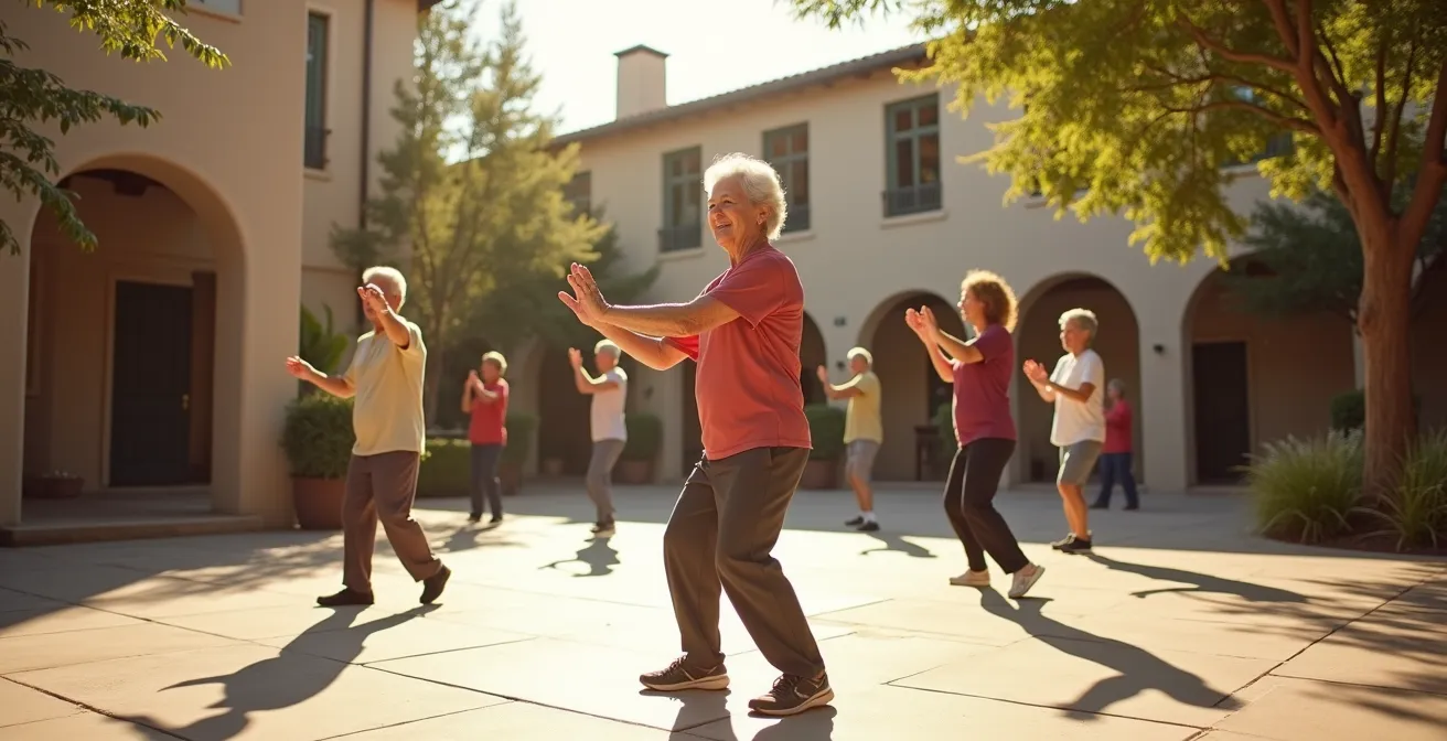 Grupo de personas mayores compartiendo actividades sociales saludables