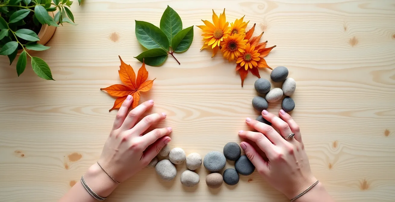 Calendario circular mostrando las cuatro fases del ciclo menstrual con símbolos de productividad