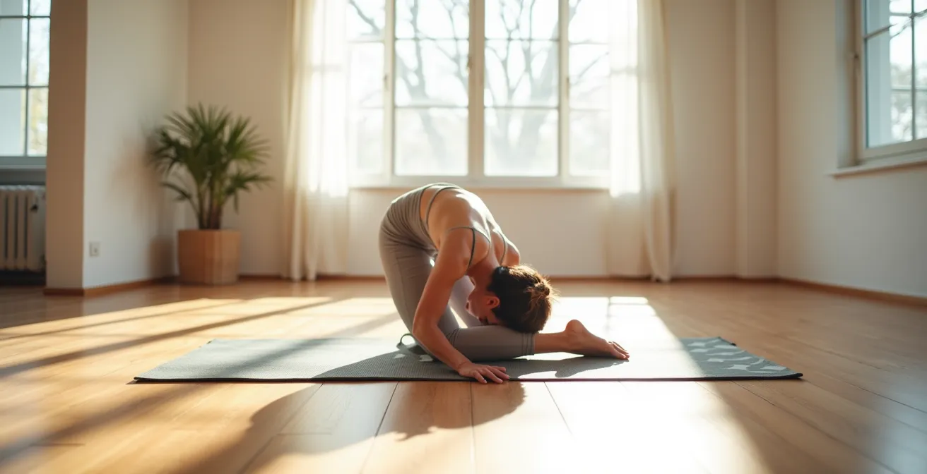 Persona realizando micromovimientos suaves de columna en posición sentada